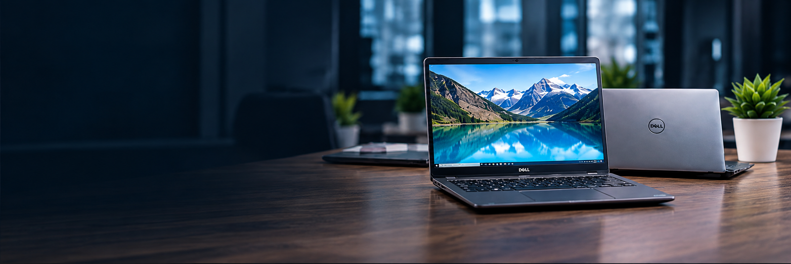 Office desk with laptops